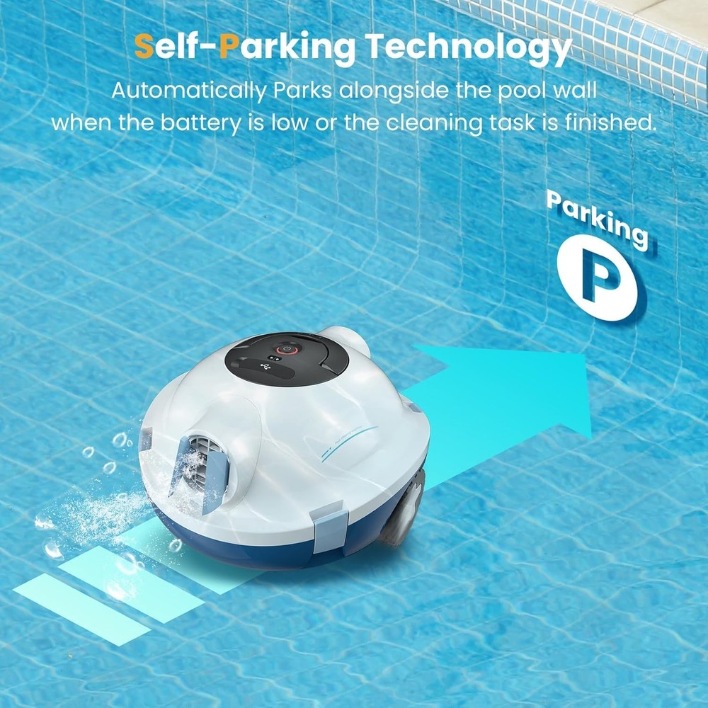Y10 Cordless Robotic Pool Cleaner 90 Min Runtime Self-Parking White