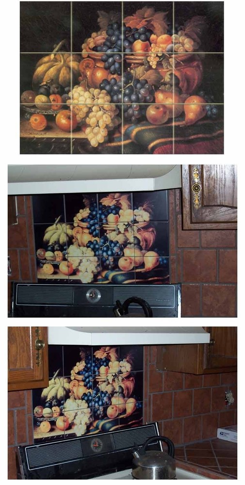 Kitchen Art Mural Ceramic Grape Apple Decor Tile #42