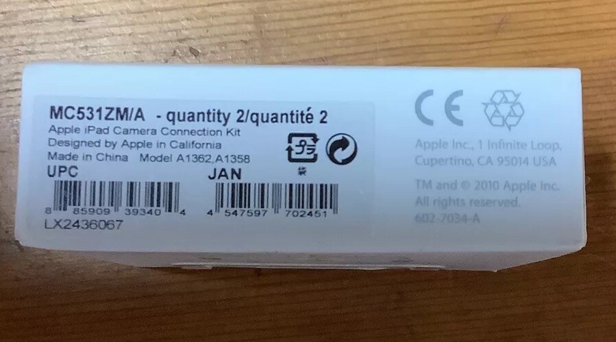 Apple iPad Camera Connection Kit MC531ZM/A New Sealed