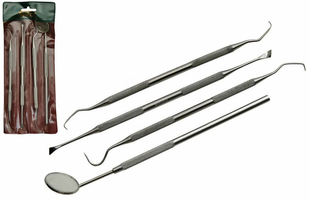 DENTAL TOOLS | 4 Piece Teeth Cleaning Kit Mirror, Scraper, Remover, and Pick