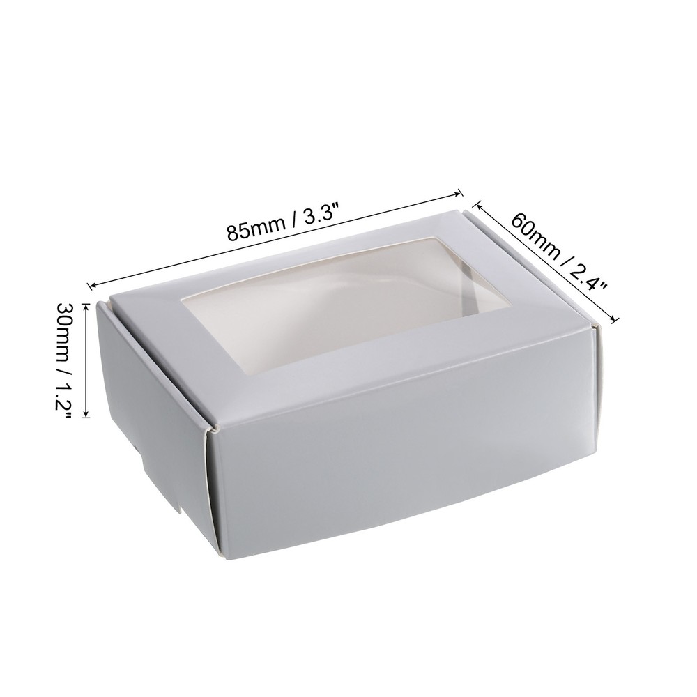 30Pack 3.5"x2.5"x1" Paper Soap Box with Window Soap Boxes Rectangle Silver