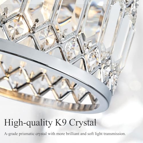 Crystal Ceiling Light, Modern Semi Flush Mount Ceiling Lighting 9in Chrome