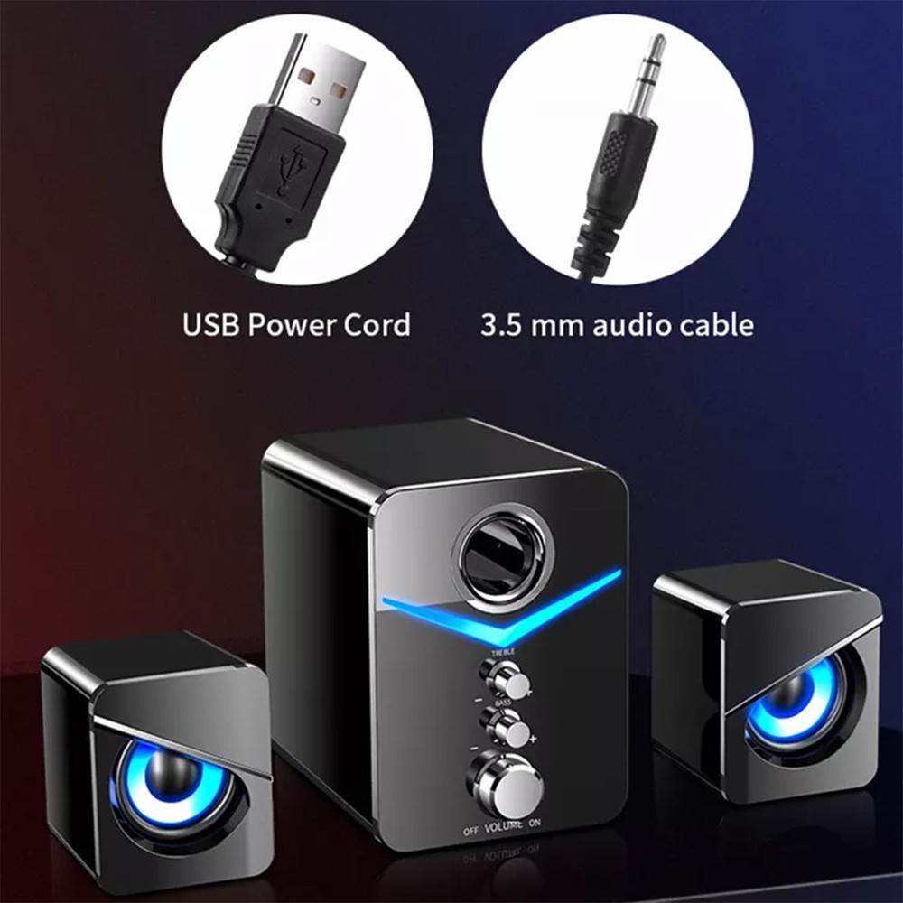 USB Wired Computer Speakers Surround Sound System LED for Desktop PC Laptop
