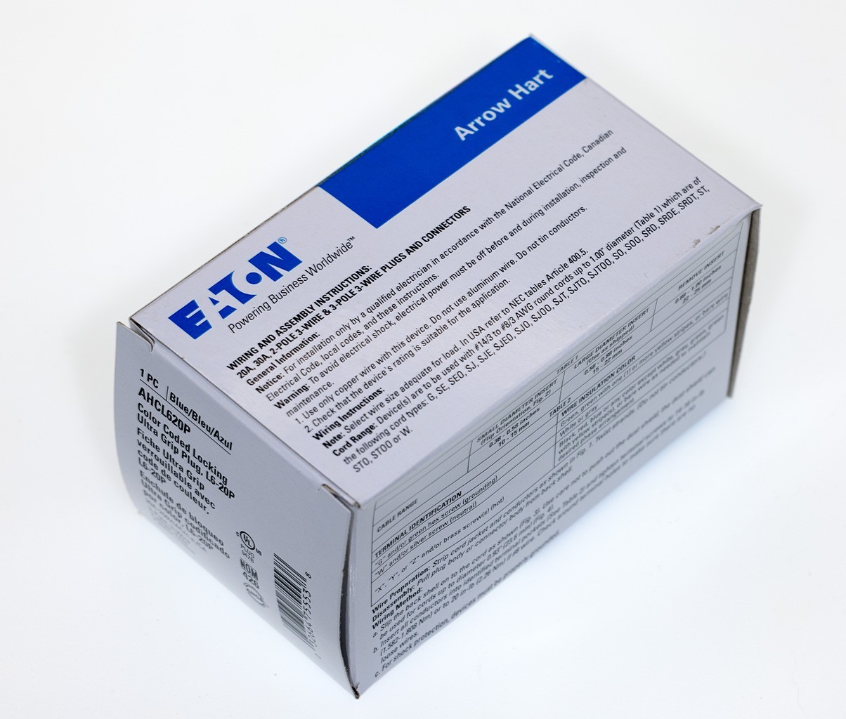 Eaton AHCL620P Industrial Locking Plug L6-20P 20A 250V Ultra Grip 2-Pole 3-Wire