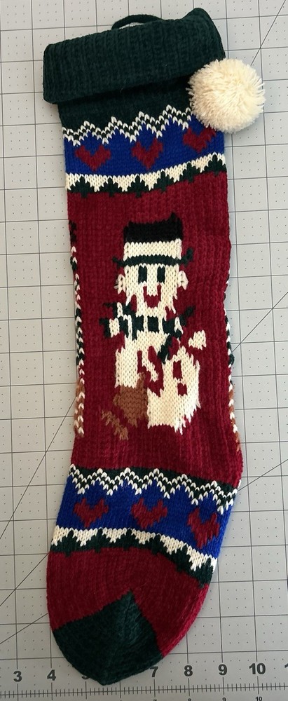 Knitted Snowman Stocking With Pompom 20 Inch
