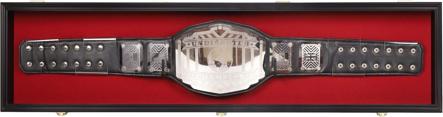Wrestling Belt Display Case Black Solid Wood WWE MMA Boxing Championship Cabinet