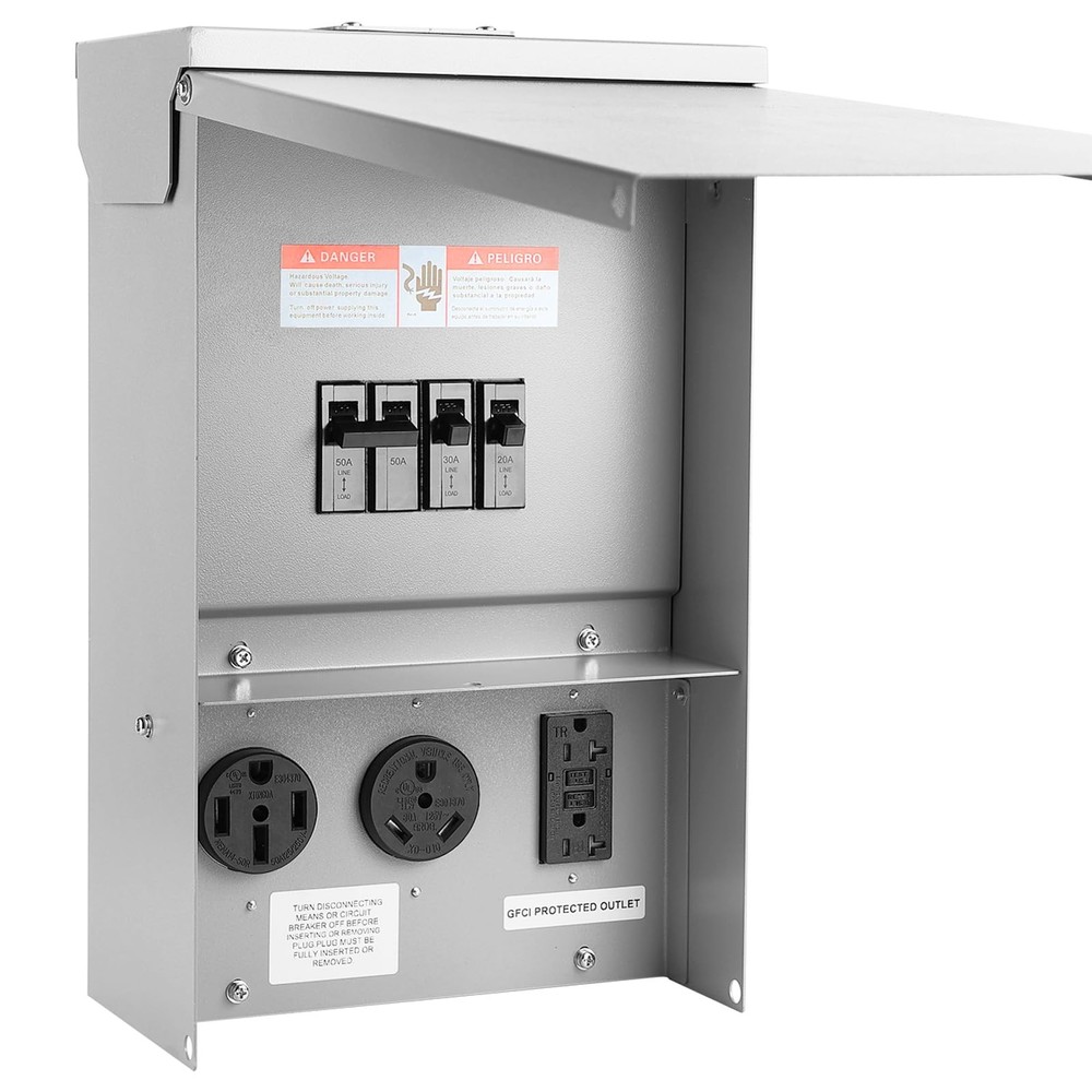 Electrical Outlet Boxes Temporary Power Panel Weatherproof RV Receptacle Grey