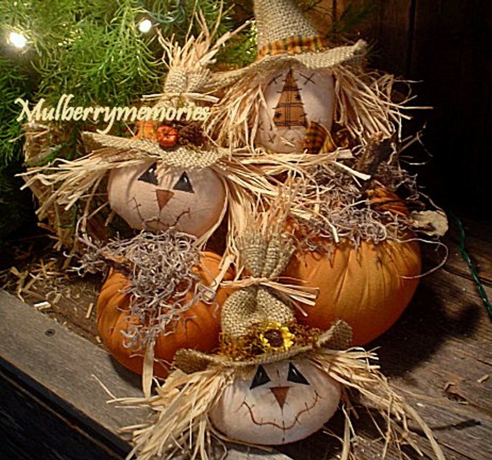 PATTERN Primitive Country Scarecrows pumpkins Tucks Fall Autumn wreath decor