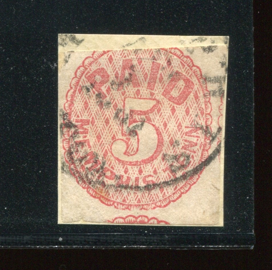 Confederate States 56X2  Memphis Tenn Provisional Used Stamp on Piece BX6985