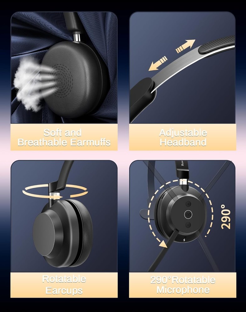 Wireless Headset with Mic for Work,Bluetooth Headset with Microphone