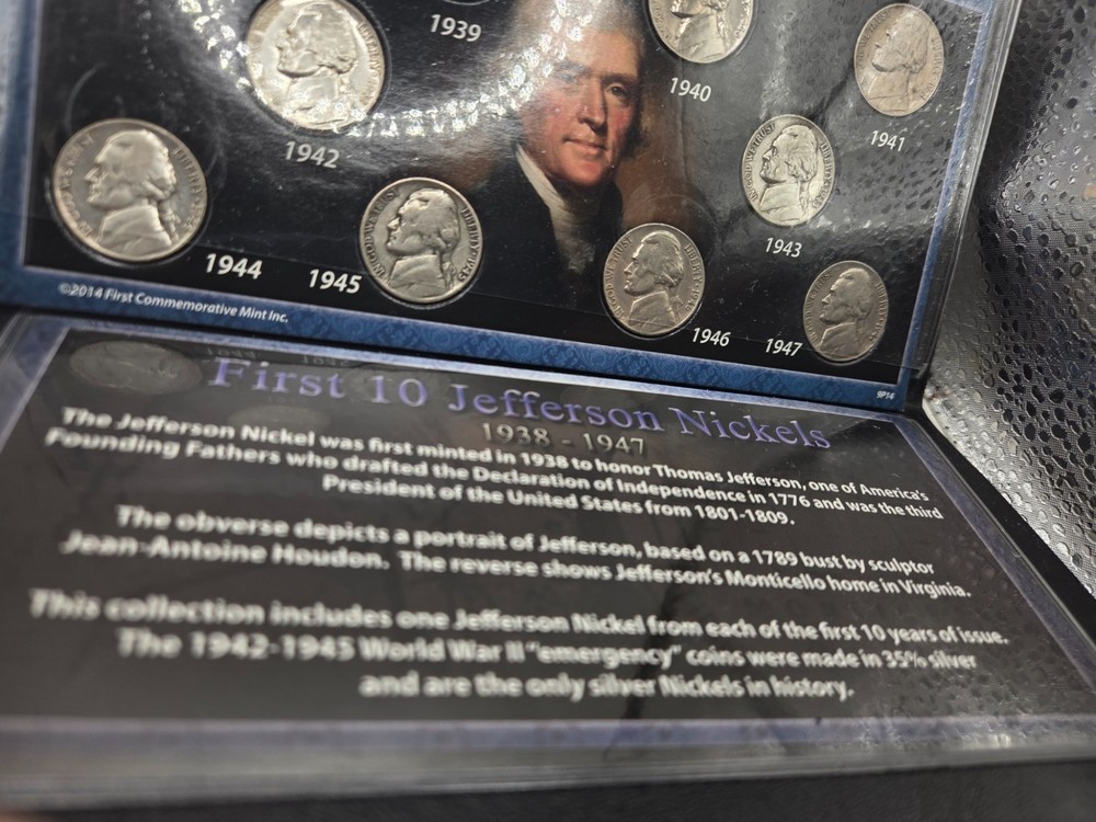 1938-1947 First 10 Jefferson Nickel Set, First Commemorative Mint