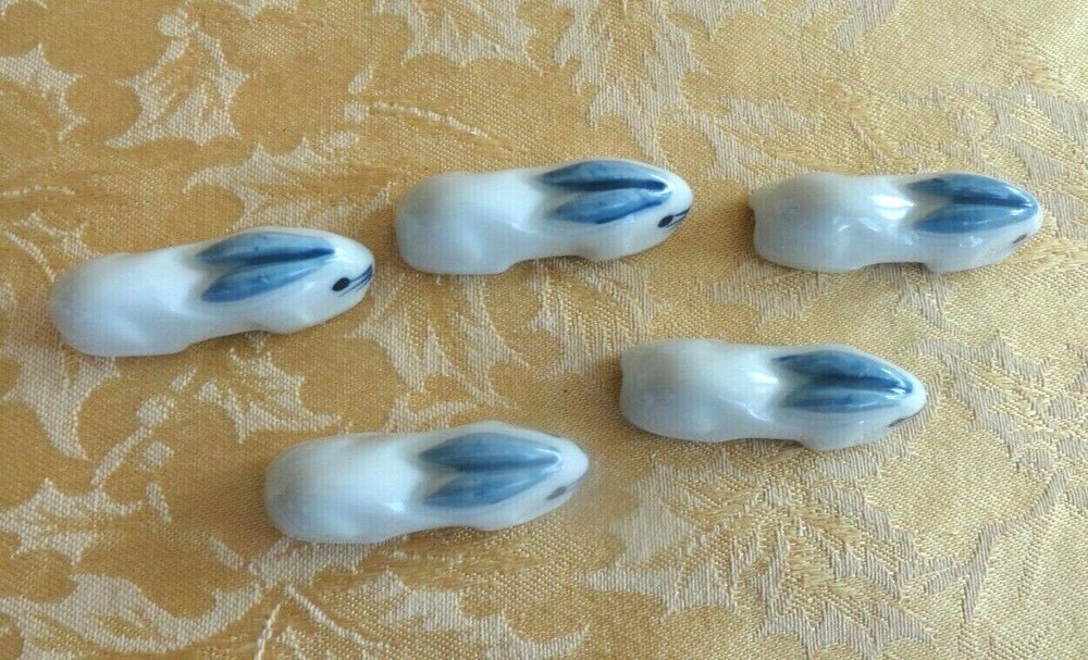 Five Porcelain Bunny Rabbit Chopsticks Racks