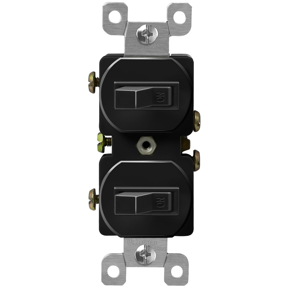 Duplex Double Toggle Light Switch, Residential Grade, 15A 120V, UL Listed