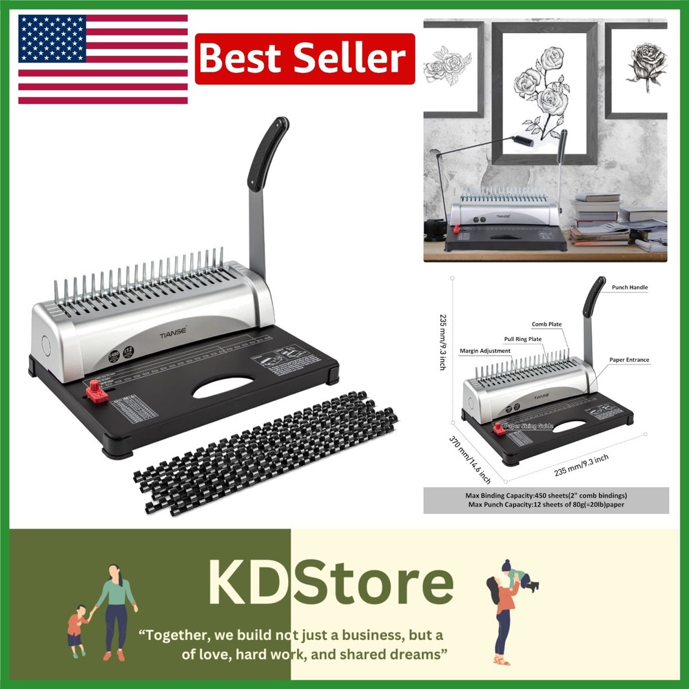 Luxurious Comb Binding Machine - Binds 450 Sheets with 100 PCS Starter Kit