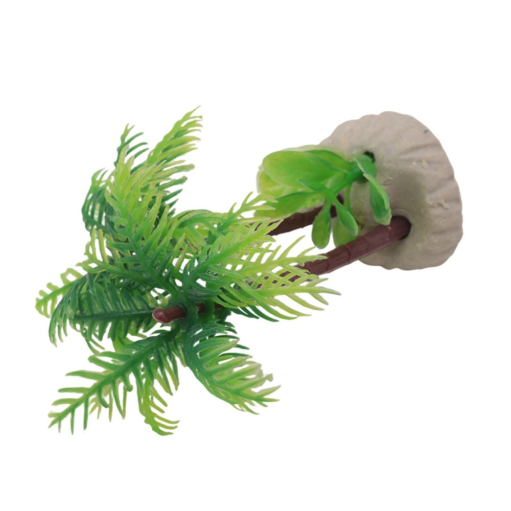 Fish Tank Emulational Coconut Tree Decor w Ceramic Base Q5Y65408
