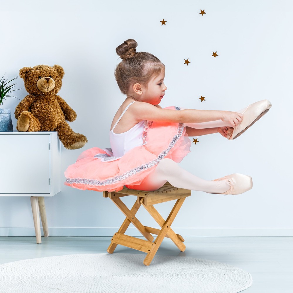 Bamboo Folding Step Stool Bench Natural