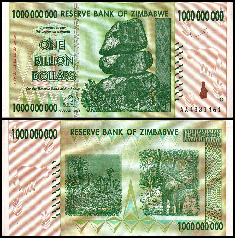 Zimbabwe 1 Billion Dollars, 2008, P-83, Damaged