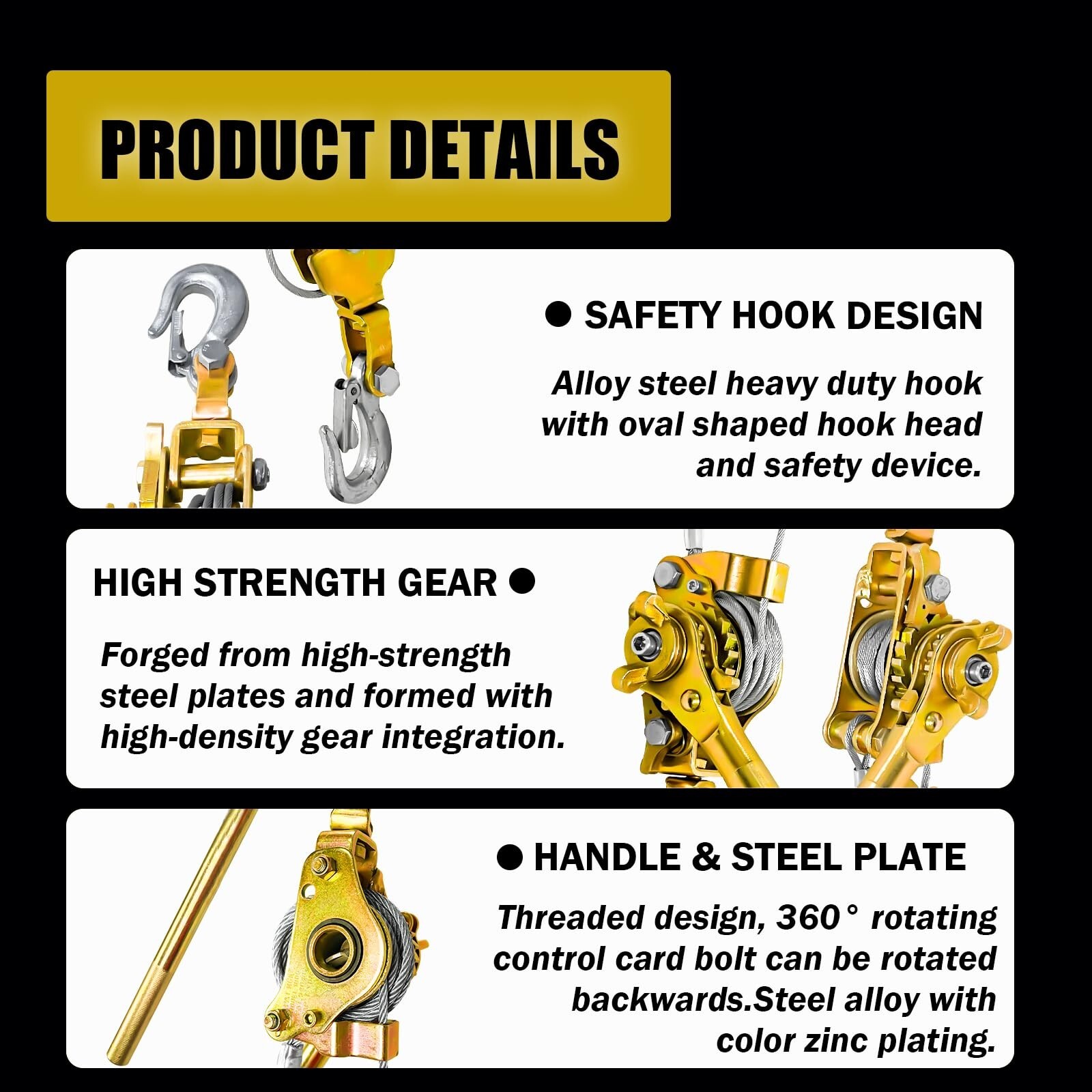 2 Ton 4400LB, Come Along Winch, Heavy Duty Cable Puller, Rope Come Along Puller