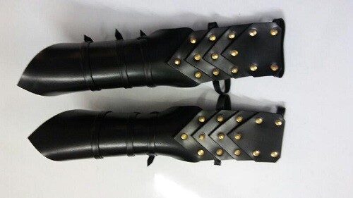 GOTHIC LEATHER ARMOR GAUNTLETS-LARP COSPLAY SCA
