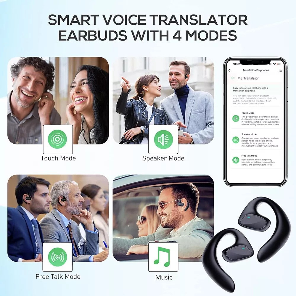 144 Language Translator Earbuds Wireless Bluetooth M8 Two Way Translator Device