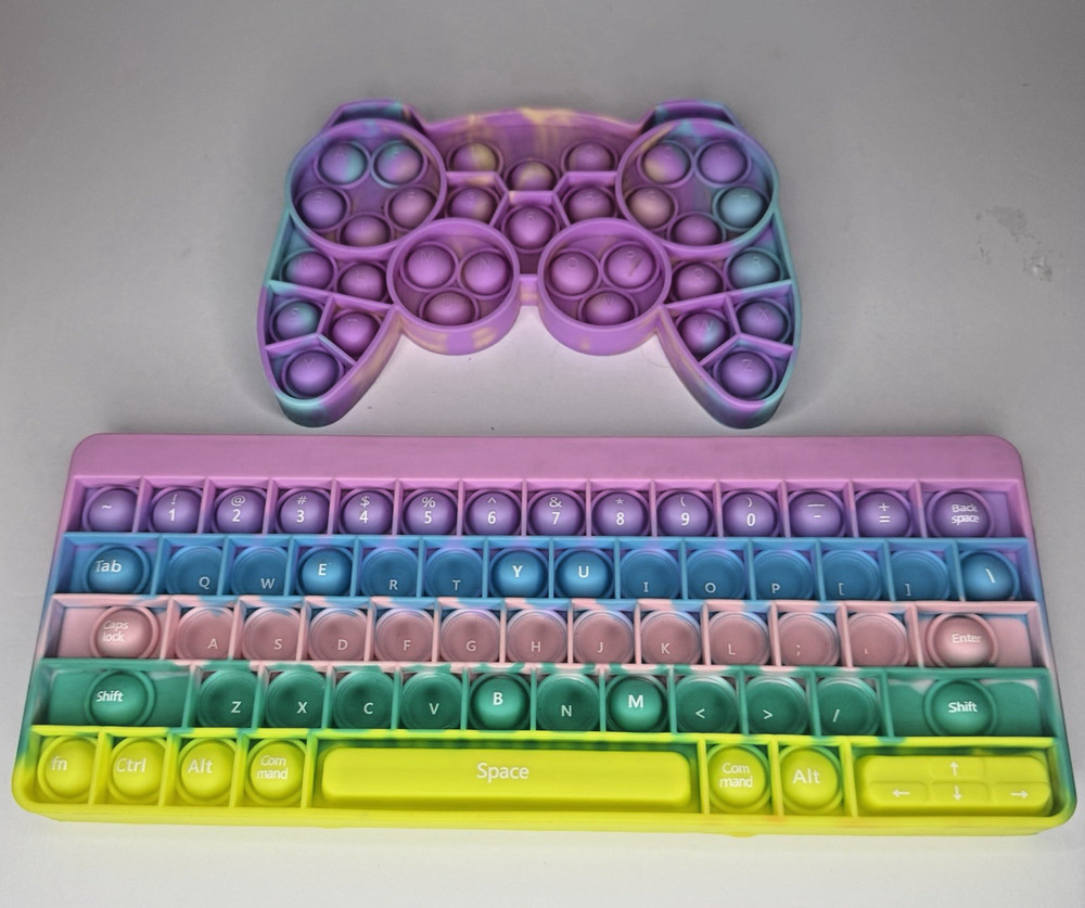 Pop It Sensory Fidget Keyboard & Game Controller Set | Rainbow Pastel | Used