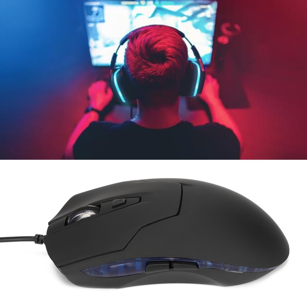 Wired Mouse Blue Backlit Type C Ergonomic Multimedia Keys Adjustable DPI Gaming