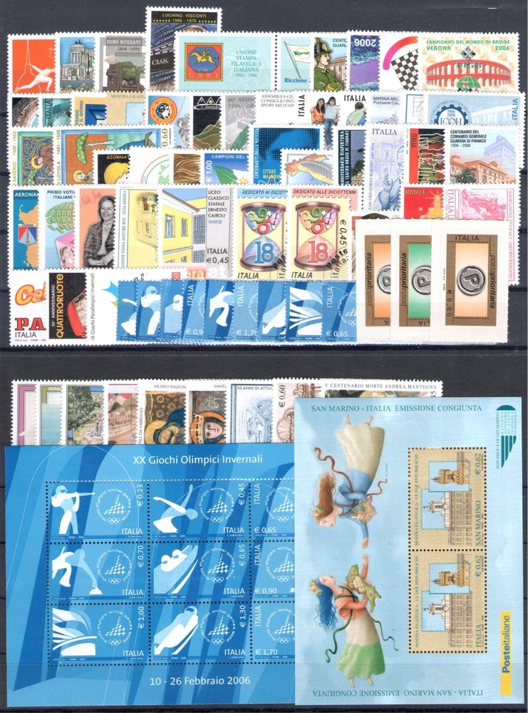 2006 Italy, Complete Year 77 Values + 2 Sheets - MNH**