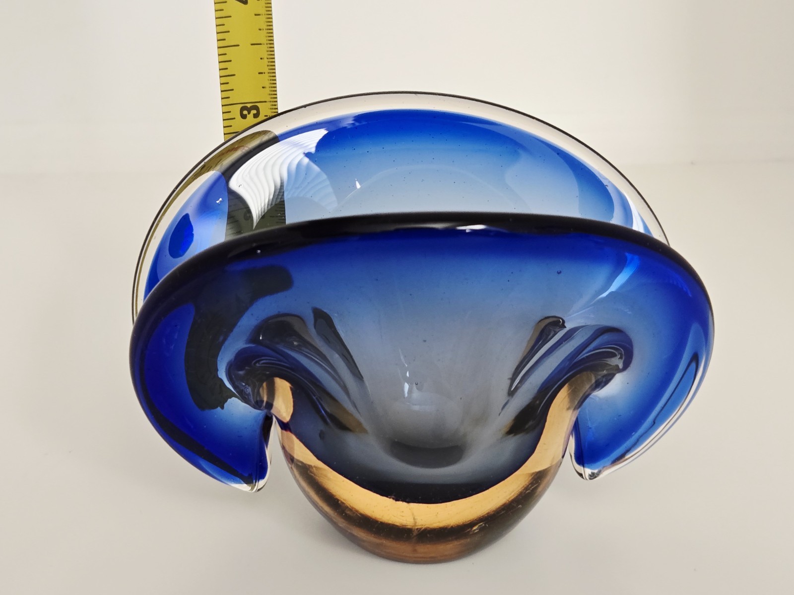 VTG Murano Sommerso Flavio Poli Seguso? Glass Clam Shell Sculpture Bowl 3 1/4" T