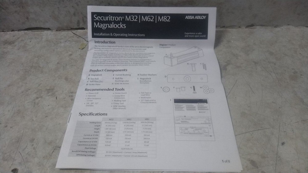 Securitron M62G 1,200 Lb Holding Force 12/24VDC Electromagnetic Lock