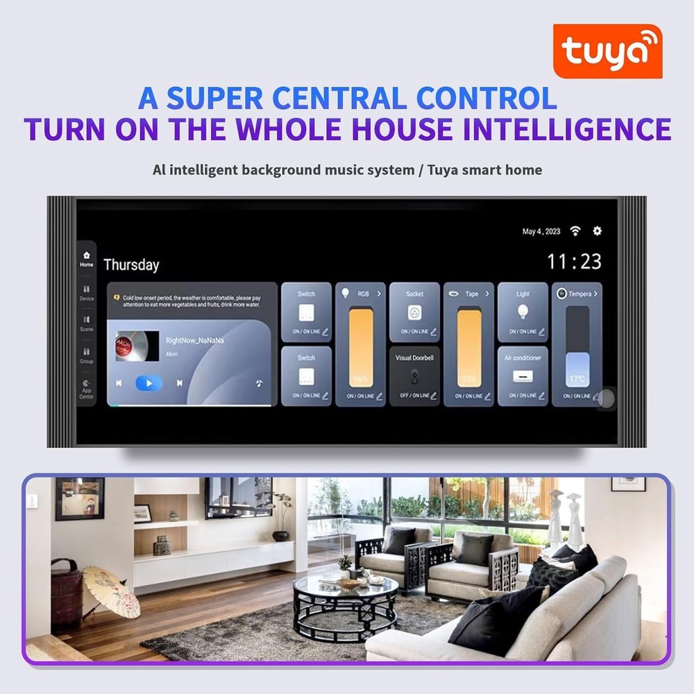 Smart Home Control Panel,12'' Dimmer and Background Music Player,Smart Life Tuya