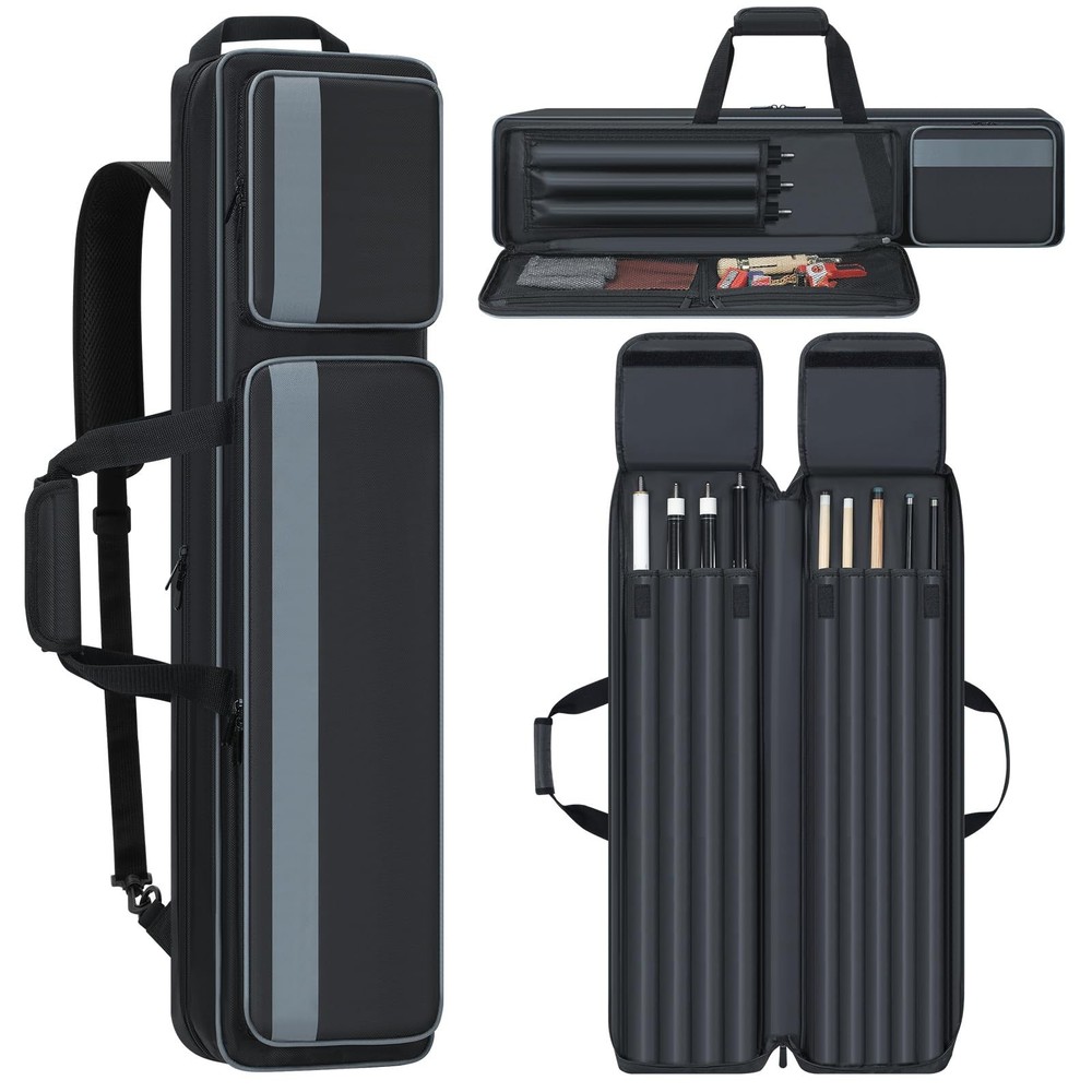 Padded Pool Cue Case 4x5 - Soft Billiard Stick Bag with Multi-Pockets & Backpack