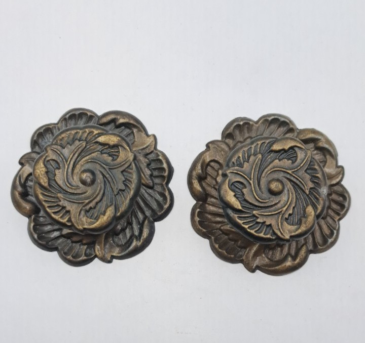 Vintage Drawer Knobs Cabinet Pulls Metal & Brass Pair