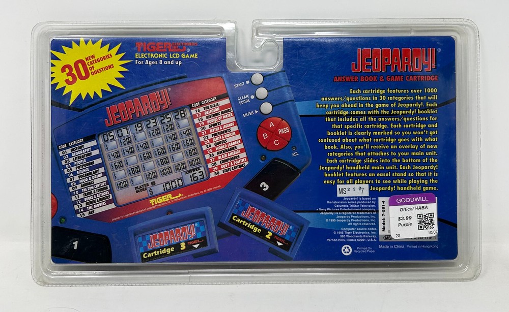 NIB Tiger Electronics Jeopardy Handheld Game Cartridge #4 Answer/Question Book