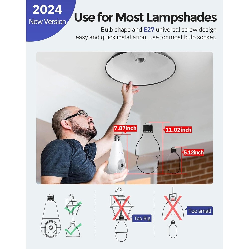 2K Wireless Light Bulb Security Cameras with Motion Detection & Night Vision