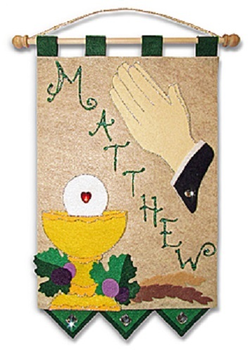 Banner Kit for  First Communion " Praying Hands " Emerald Green 9" x 12"