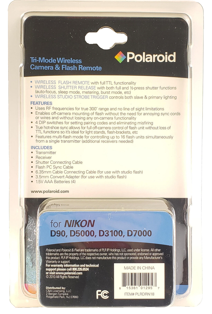 Polaroid Tri-Mode Wireless Camera & Flash Remote For Nikon D7000