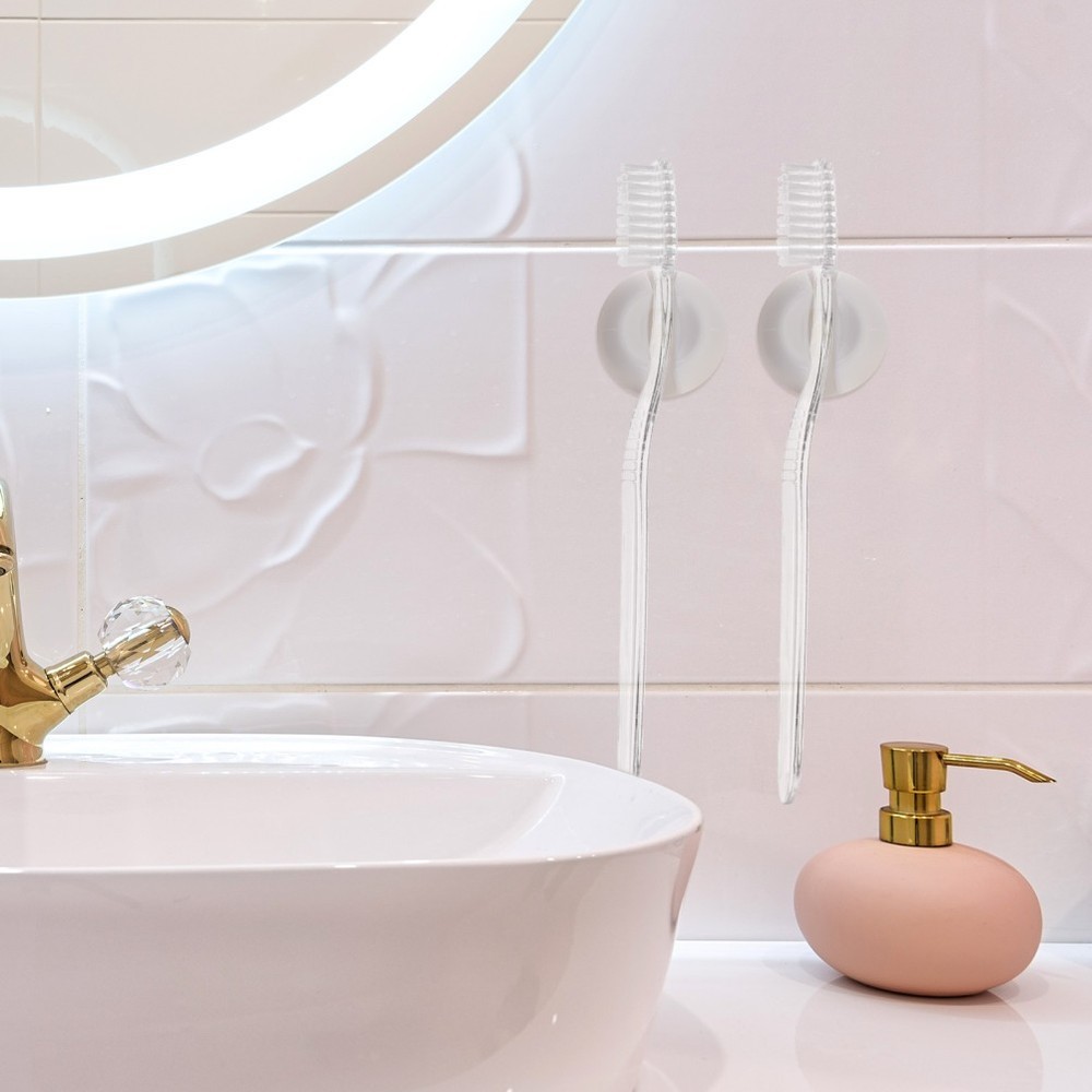 4pcs Suction Cup Wall Mounted Toothbrush Holder Plastic Bathroom Storage Rack