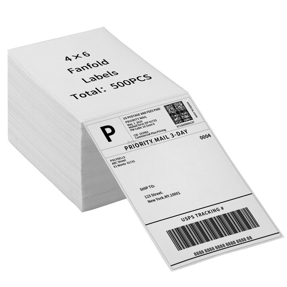 4"x6" Fanfold Direct Thermal Shipping Labels for Zebra and Rollo Printers
