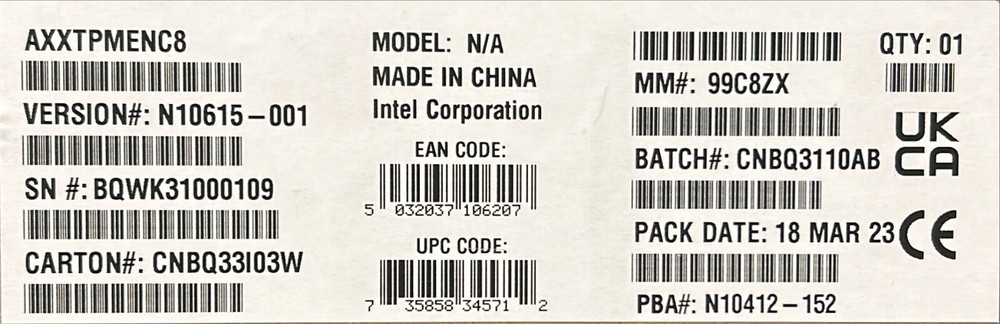 Intel AXXTPMENC8 Trusted Platform Module 2.0 NEW BROWN BOX