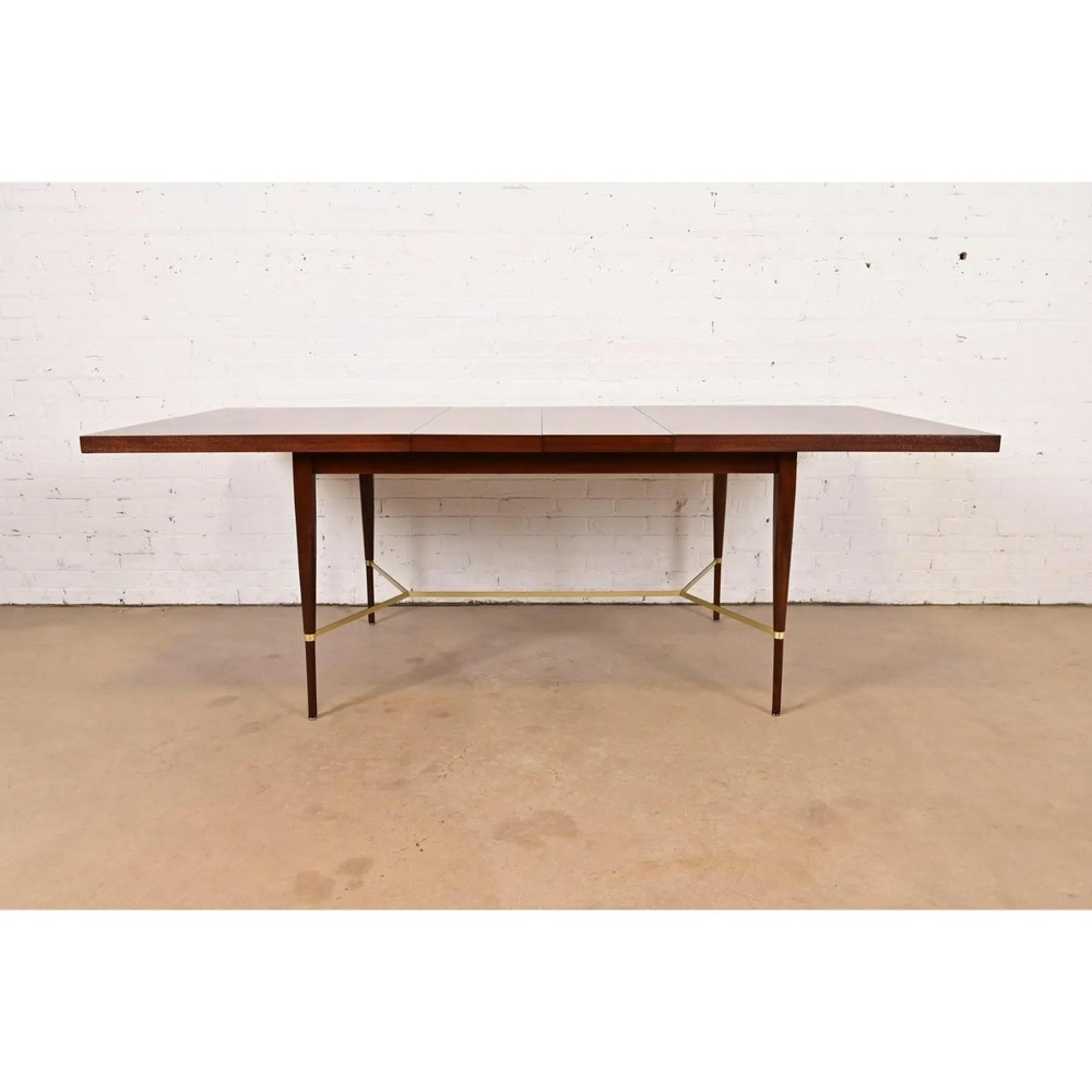 Paul McCobb for Directional Mahogany & Brass Extension Dining Table, Refinished