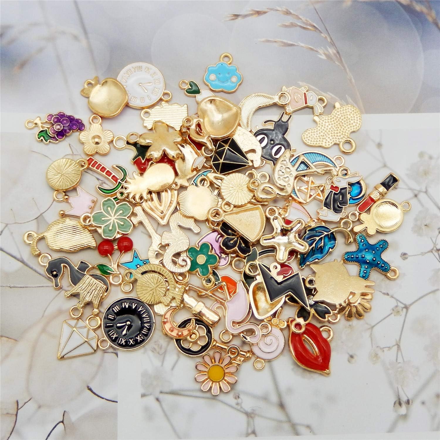 30pcs Mixed Enamel Charms Pendants for Jewelry Making Bulk lot Necklace Earrings