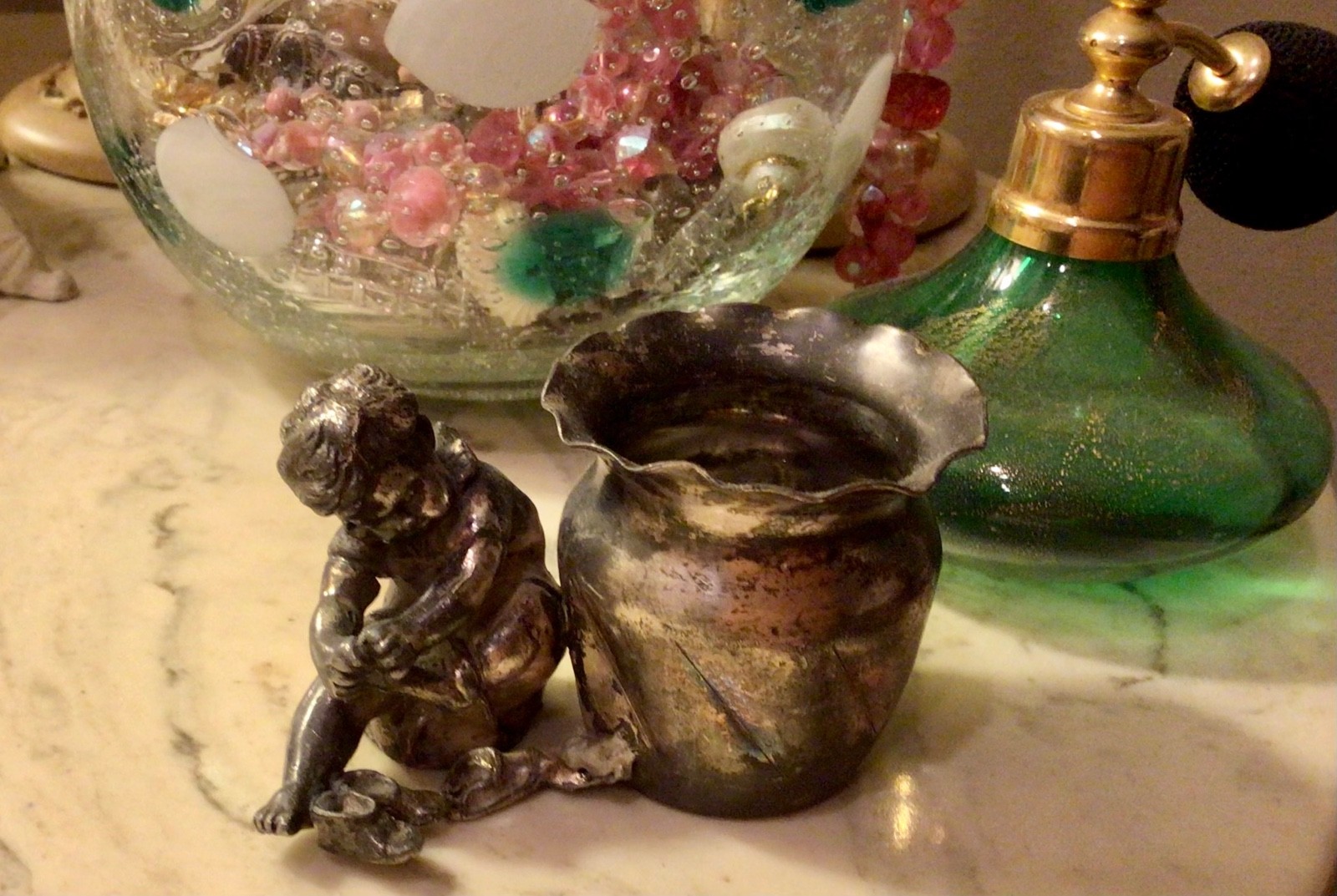 Antique DERBY SILVER Co Quadruple Plate Figural Cherub Toothpick/Match Holder