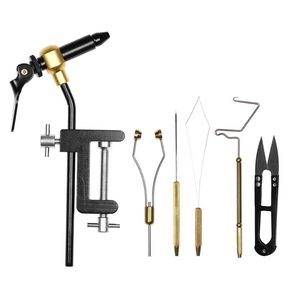 6pcs Fly Tying Tools Combo Kit Fly Tying Vise Bobbin Holder Threader Needle Tool
