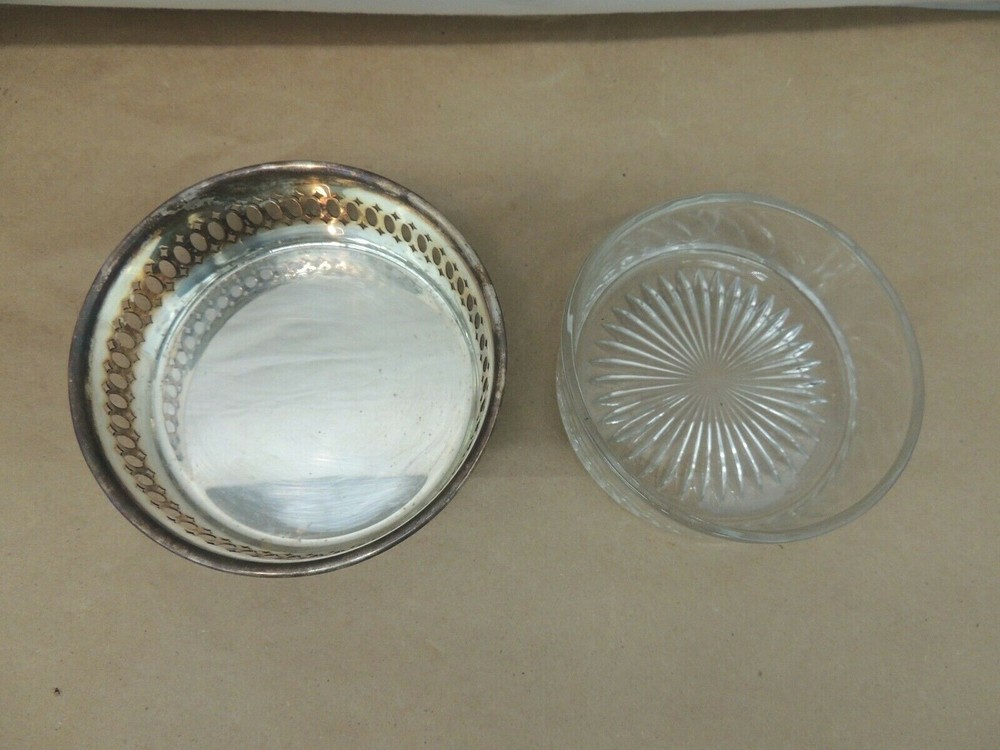 WALLACE 9105 ARTICULATED SILVERPLATE with INSERT GLASS DISH 5" x 1.5"