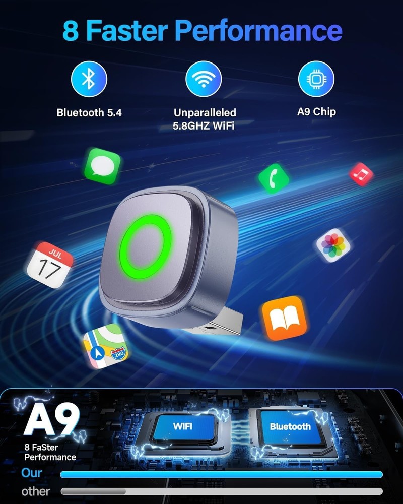 Wireless Apple CarPlay Android Auto Adapter 5.8GHz Stable Connection Plug & Play