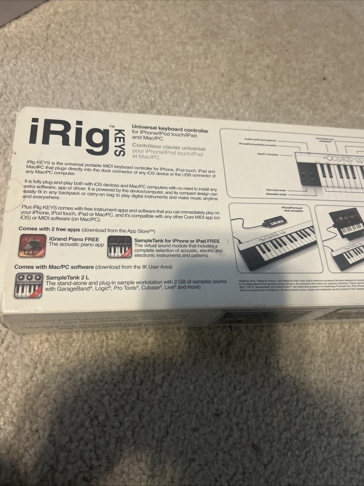 iRig Keys 37-Key USB MIDI Keyboard Controller for iPhone iPad Mac PC w/ Box &...