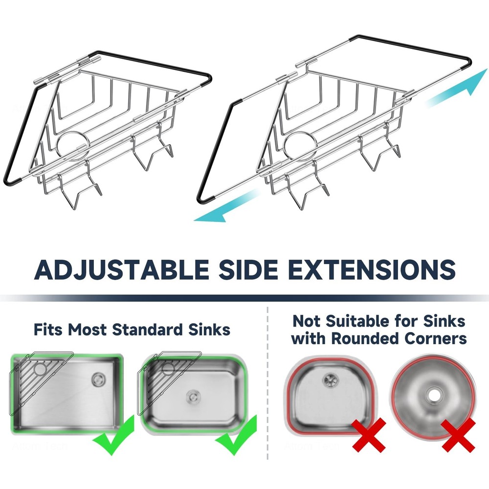 NiHome Extendable Arm Stainless Steel Kitchen Sink Corner Caddy, Easy Install...
