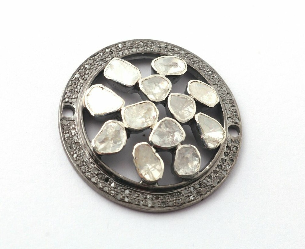 Double Connector Rosecut Diamond Round Connector 925 Silver Diamond Findings.
