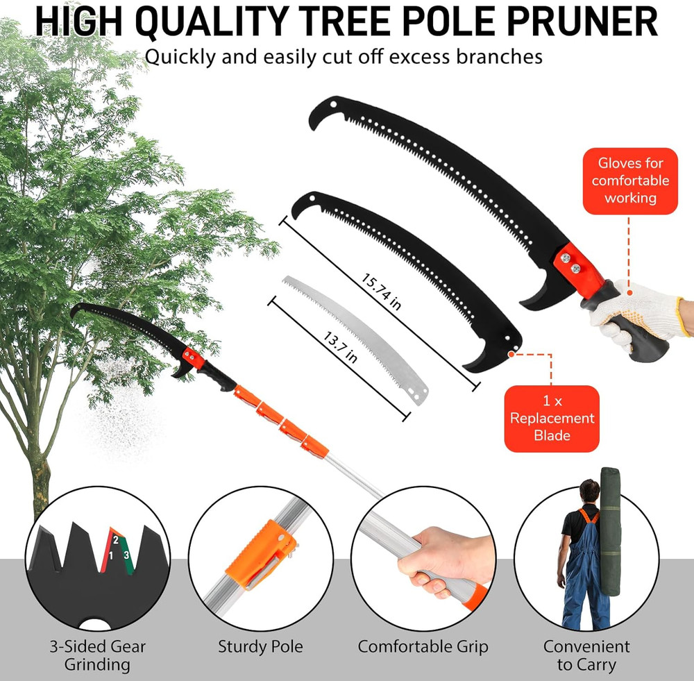 Telescoping Pruning Pole 7-24FT - Manual Tree Trimmer with Extension Pole
