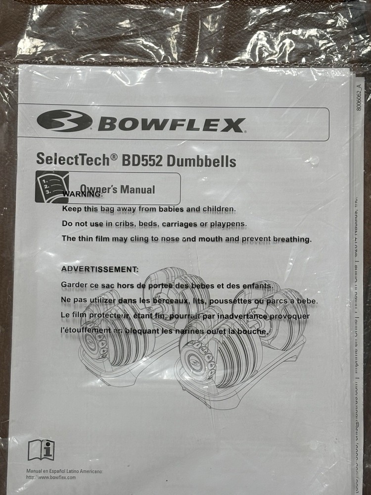 Bowflex Select Tech BD552 Dumbells OWNER'S MANUAL*FREE SHIPPING